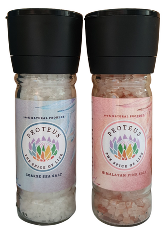 Twin Pack Himalayan Pink Salt and Coarse Sea Salt Refillable 100g Grinders