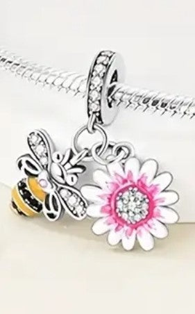 Bee & Daisy Charm - Compatible with Pandora Bracelets