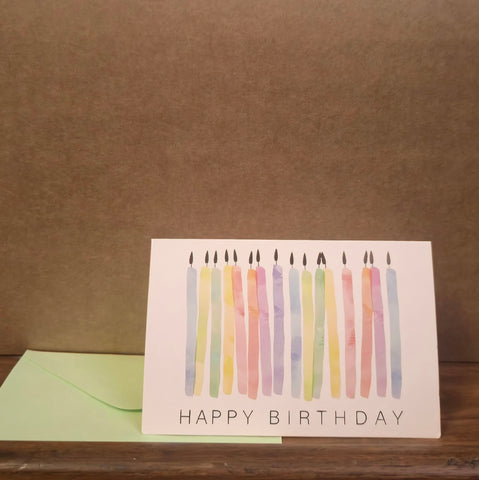 Birthday Card Watercolour Rainbow Candles