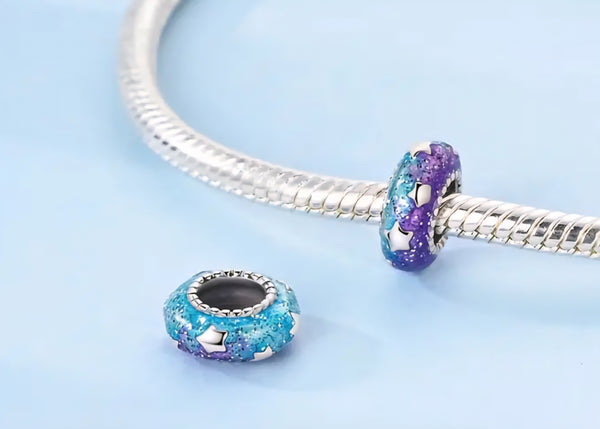 Blue and Purple Starry Night Spacer Bead - Compatible with Pandora Bracelets