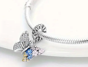 Colourful Flower Butterfly Wing Charm - Compatible with Pandora Bracelets