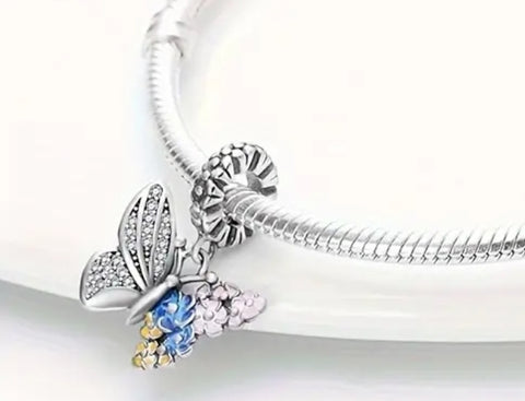 Colourful Flower Butterfly Wing Charm - Compatible with Pandora Bracelets