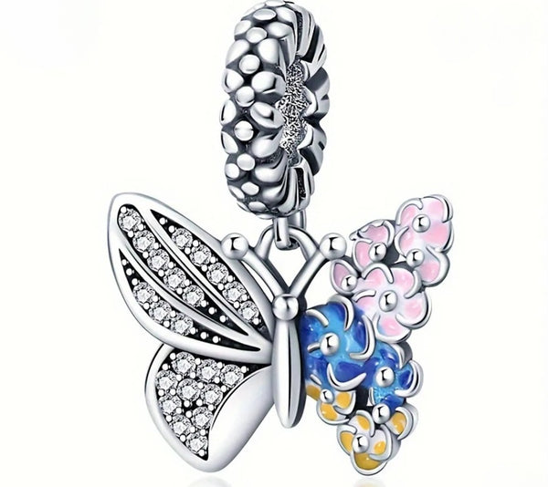 Colourful Flower Butterfly Wing Charm - Compatible with Pandora Bracelets