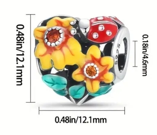 Ladybird & Flower Heart - Compatible with Pandora Bracelets