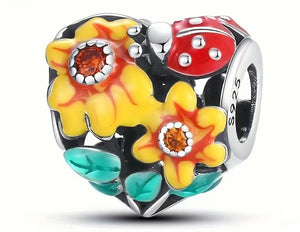 Ladybird & Flower Heart - Compatible with Pandora Bracelets