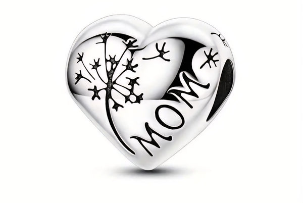 Mom & Daughter Dandelion Heart Charm - Compatible with Pandora Bracelets