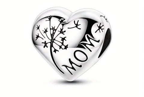 Mom & Daughter Dandelion Heart Charm - Compatible with Pandora Bracelets