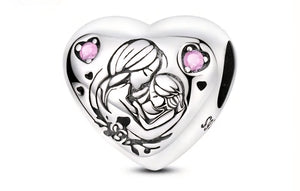 Mother Daughter Hug Heart Charm - Compatible with Pandora Bracelets
