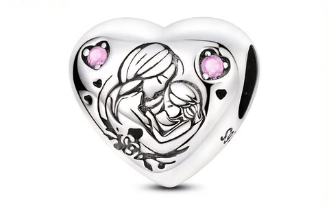 Mother Daughter Hug Heart Charm - Compatible with Pandora Bracelets