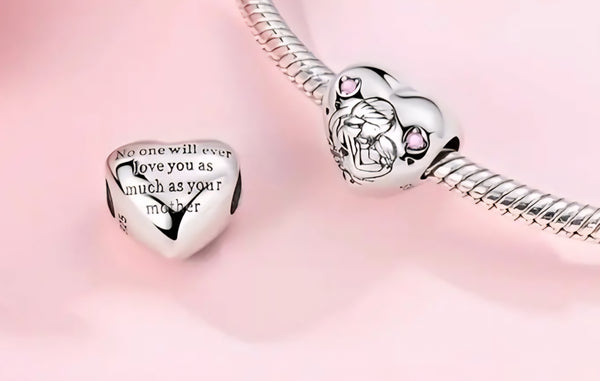 Mother Daughter Hug Heart Charm - Compatible with Pandora Bracelets