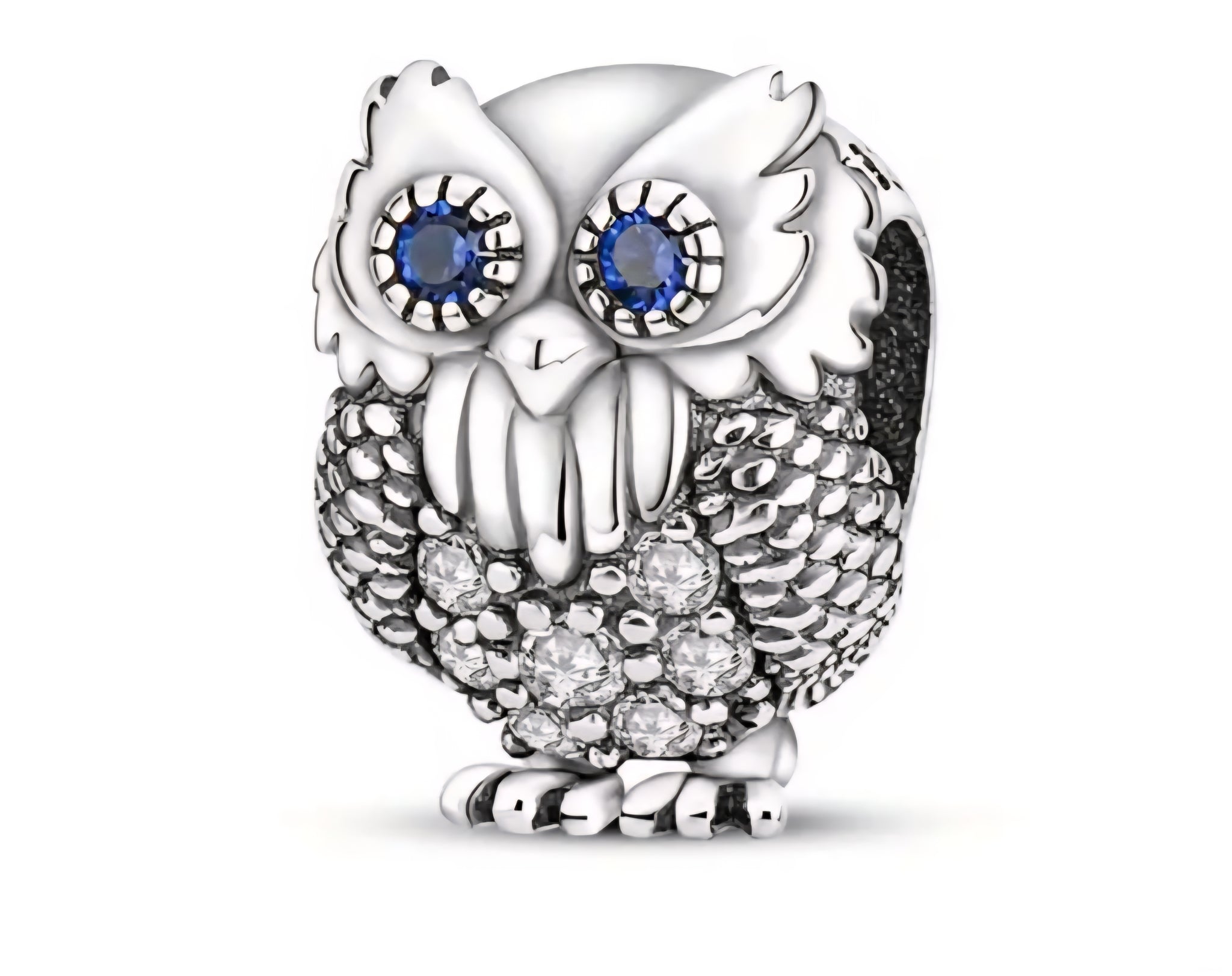 Owl with Blue Stone Eyes Charm - Compatible with Pandora Bracelets