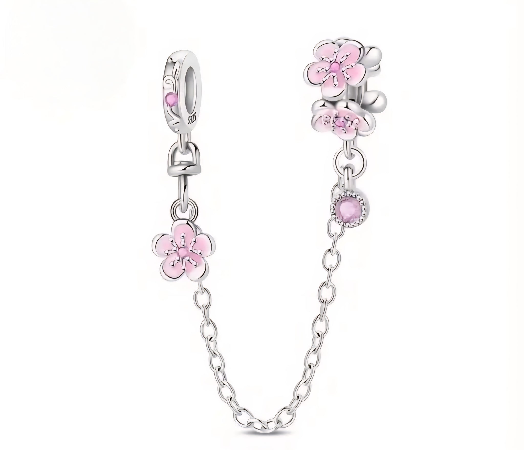 Pink Flower Safety Chain - Compatible with Pandora Bracelets