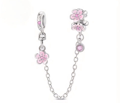 Pink Flower Safety Chain - Compatible with Pandora Bracelets