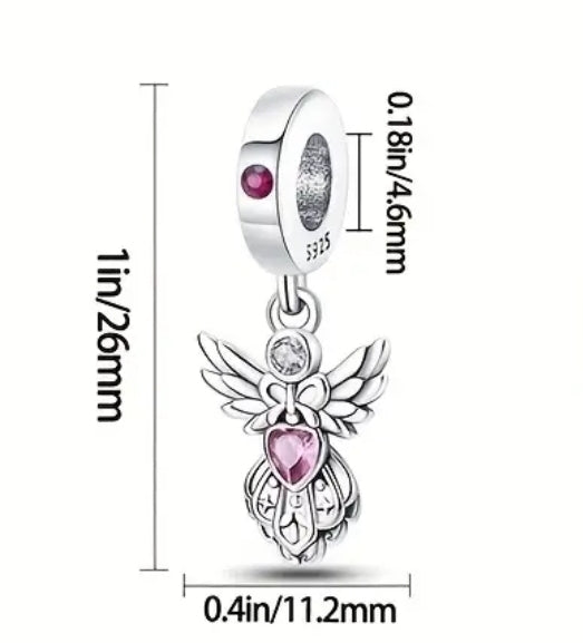 Pink Stone Angel Charm - Compatible with Pandora Bracelets
