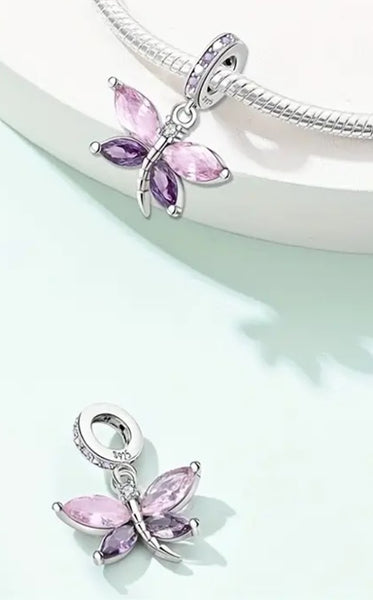 Pink and Purple Dragonfly Charm - Compatible with Pandora Charms