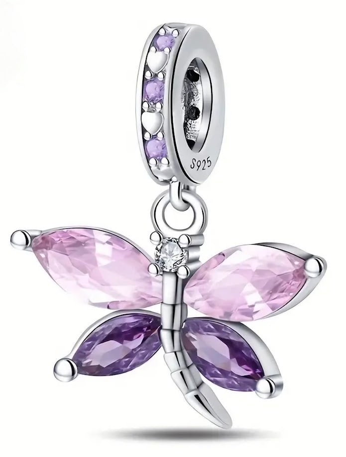 Pink and Purple Dragonfly Charm - Compatible with Pandora Charms