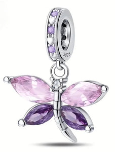 Pink and Purple Dragonfly Charm - Compatible with Pandora Charms