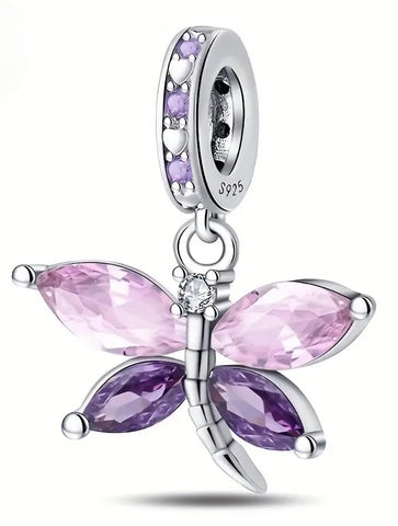 Pink and Purple Dragonfly Charm - Compatible with Pandora Charms