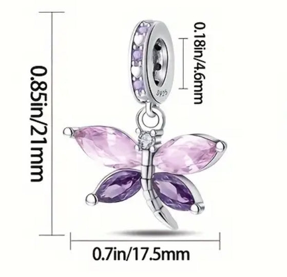 Pink and Purple Dragonfly Charm - Compatible with Pandora Charms