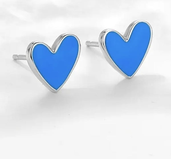 Blue Heart Silver Studs