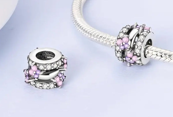 Petite Pink & Purple Stone Butterflies Charm - Compatible with Pandora Bracelets