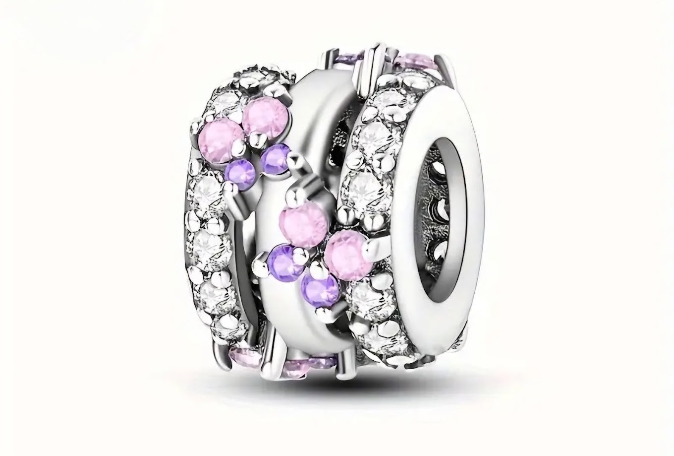 Petite Pink & Purple Stone Butterflies Charm - Compatible with Pandora Bracelets