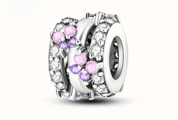 Petite Pink & Purple Stone Butterflies Charm - Compatible with Pandora Bracelets