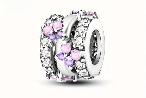 Petite Pink & Purple Stone Butterflies Charm - Compatible with Pandora Bracelets