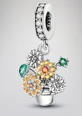 Sunflower Bouquet Charm - Compatible with Pandora Bracelets