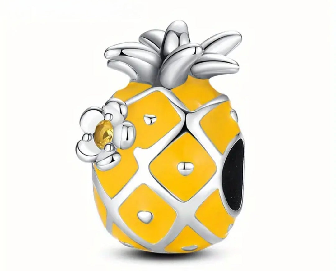 Yellow Pineapple Charm - Compatible with Pandora Bracelets - Compatible with Pandora Bracelets
