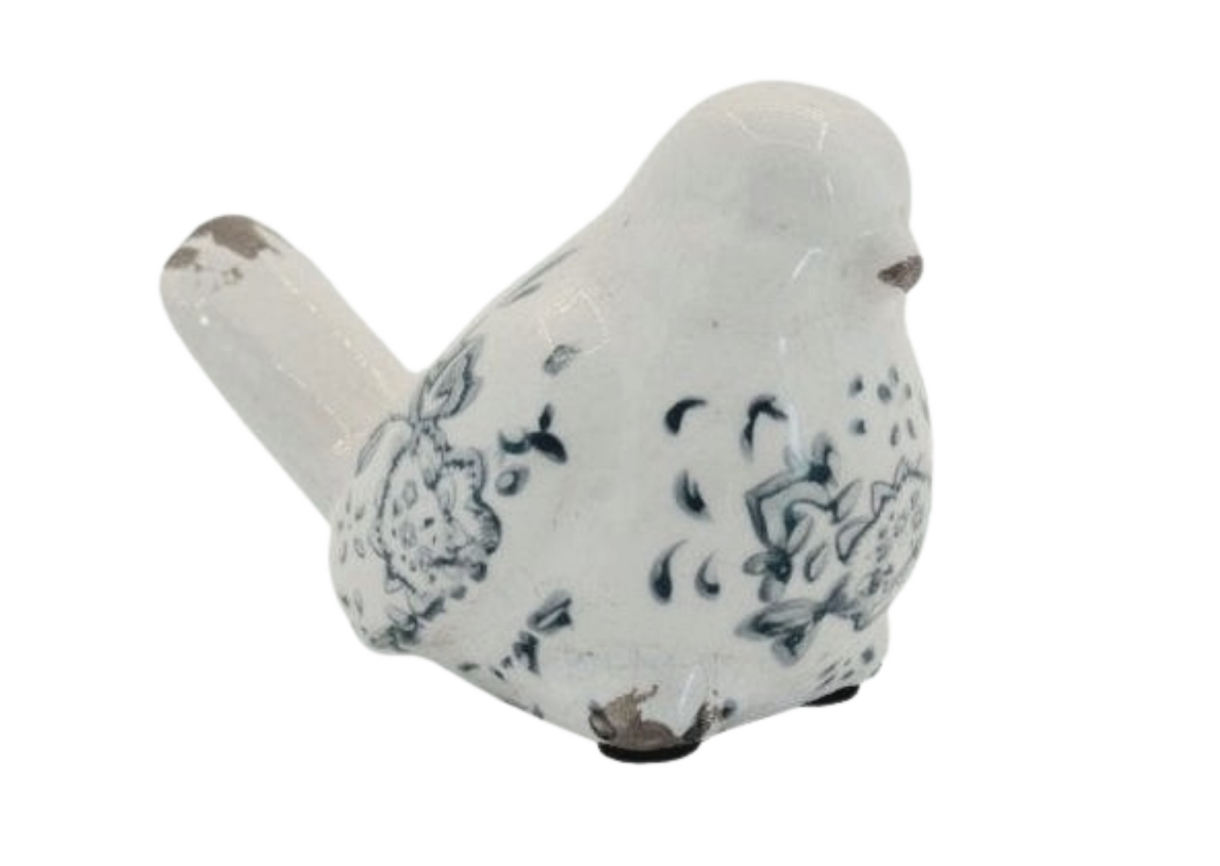 Ceramic Bird with Ornate Blue-Grey Pattern