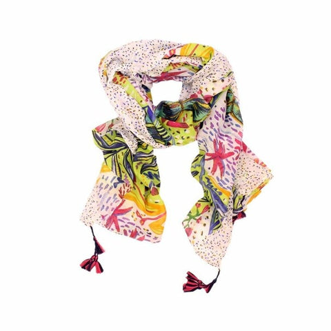 Colourful Abstract Patterned Scarf with Tassels