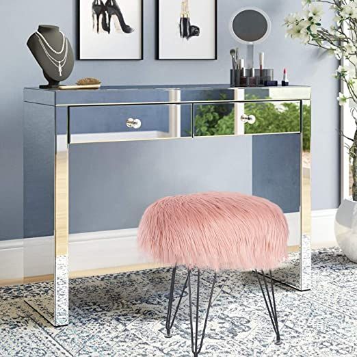 Faux Fur Stool - Blush